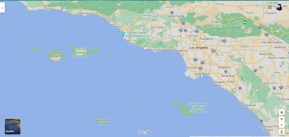 Map to Oxnard, CA from Newport Beach